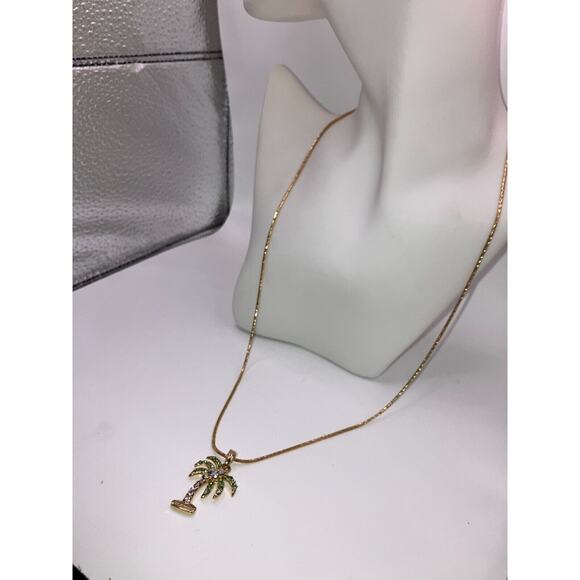 New Palm Tree Coconuts Austrian Crystal Gold-Tone Shiny Pendant Necklace! - Picture 5 of 10